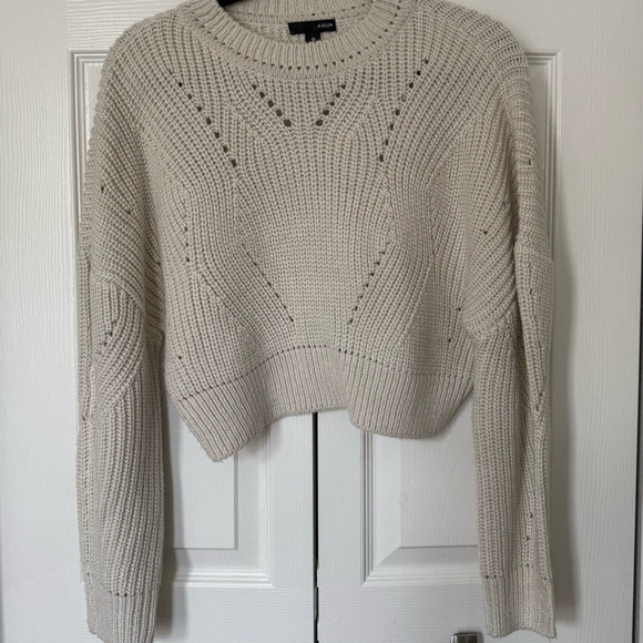 AQUA Knit Cropped Sweater in Cream - Picture 2 of 6